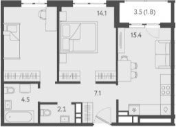 Планировка — Все Свои VIP, 3-комн., 57 м²