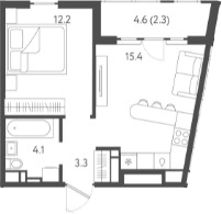 Планировка — Все Свои VIP, 2-комн., 35 м²