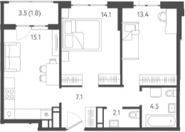 Планировка — Все Свои VIP, 3-комн., 56 м²