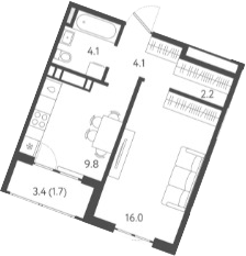 Планировка — Все Свои VIP, 1-комн., 35 м²