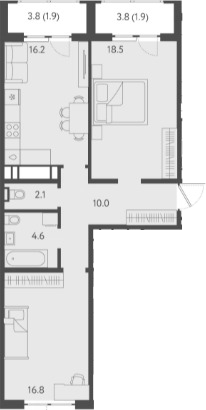 Планировка — Все Свои VIP, 3-комн., 68 м²