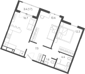 Планировка — Все Свои VIP, 3-комн., 56 м²