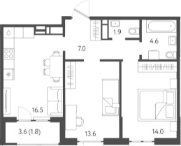 Планировка — Все Свои VIP, 3-комн., 58 м²
