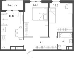 Планировка — Все Свои VIP, 2-комн., 53 м²