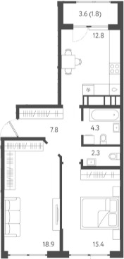Планировка — Все Свои VIP, 2-комн., 62 м²