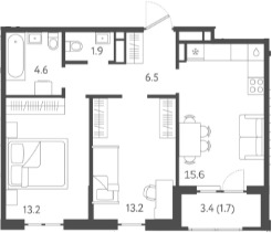 Планировка — Все Свои VIP, 3-комн., 54 м²