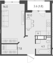 Планировка — Все Свои VIP, 1-комн., 38 м²