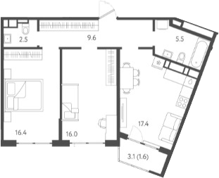 Планировка — Все Свои VIP, 3-комн., 67 м²