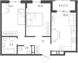 Планировка — Все Свои VIP, 3-комн., 57 м²