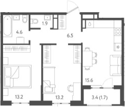Планировка — Все Свои VIP, 3-комн., 54 м²