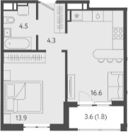 Планировка — Все Свои VIP, 2-комн., 38 м²