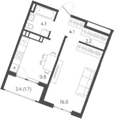 Планировка — Все Свои VIP, 1-комн., 36 м²