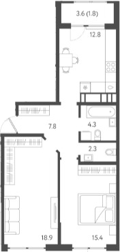 Планировка — Все Свои VIP, 2-комн., 62 м²