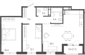 Планировка — Все Свои VIP, 3-комн., 70 м²