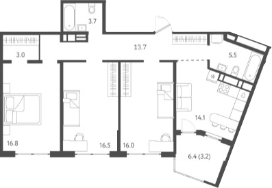 Планировка — Все Свои VIP, 3-комн., 89 м²