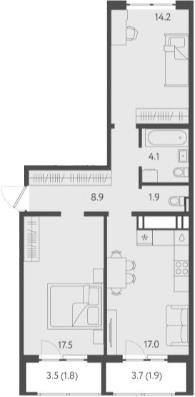Планировка — Все Свои VIP, 3-комн., 62 м²