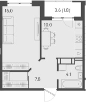 Планировка — Все Свои VIP, 1-комн., 38 м²