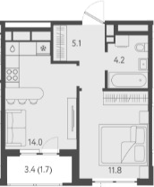 Планировка — Все Свои VIP, 1-комн., 35 м²