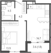 Планировка — Все Свои VIP, 2-комн., 38 м²