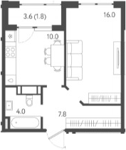 Планировка — Все Свои VIP, 1-комн., 38 м²