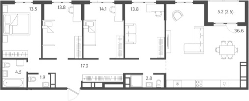 Планировка — Все Свои VIP, 5-комн., 118 м²