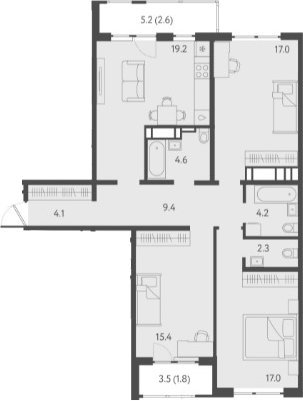 Планировка — Все Свои VIP, 4-комн., 93 м²