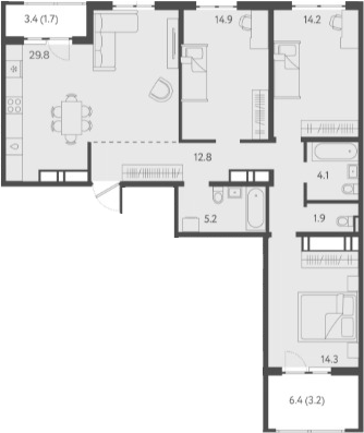 Планировка — Все Свои VIP, 4-комн., 97 м²