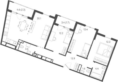 Планировка — Все Свои VIP, 4-комн., 90 м²