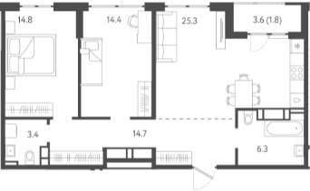 Планировка — Все Свои VIP, 3-комн., 78 м²