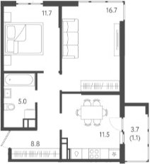 Планировка — Все Свои VIP, 2-комн., 54 м²