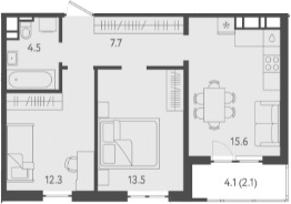 Планировка — Все Свои VIP, 3-комн., 54 м²
