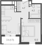 Планировка — Все Свои VIP, 1-комн., 35 м²