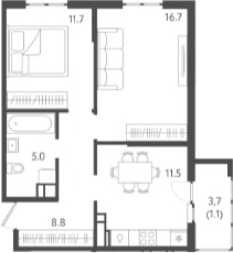 Планировка — Все Свои VIP, 2-комн., 54 м²