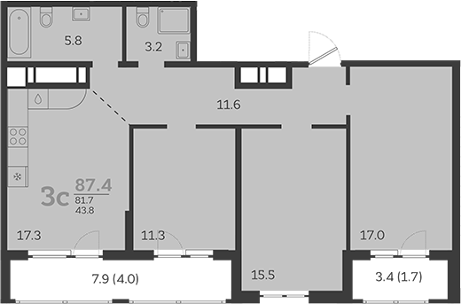 Планировка — Все Свои VIP, 4-комн., 82 м²