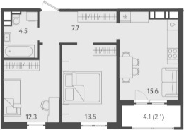 Планировка — Все Свои VIP, 3-комн., 54 м²