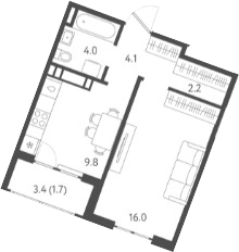 Планировка — Все Свои VIP, 1-комн., 36 м²