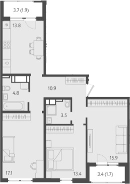 Планировка — Все Свои VIP, 3-комн., 79 м²