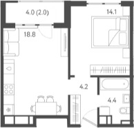 Планировка — Все Свои VIP, 2-комн., 42 м²