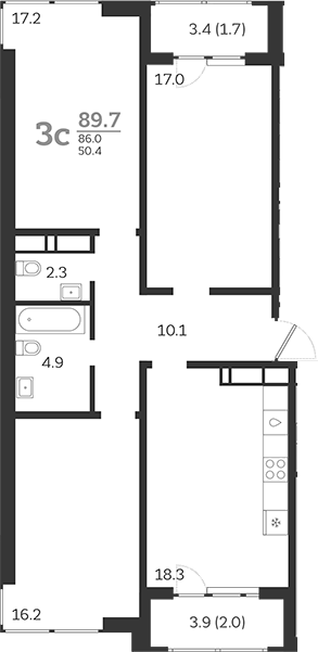 Планировка — Все Свои VIP, 4-комн., 86 м²