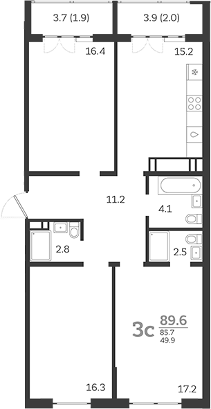 Планировка — Все Свои VIP, 4-комн., 86 м²