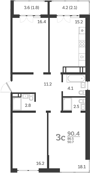 Планировка — Все Свои VIP, 4-комн., 87 м²