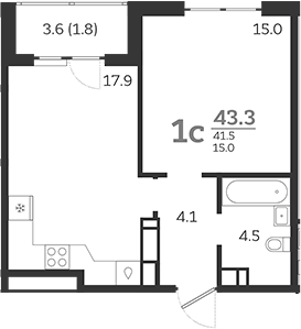 Планировка — Все Свои VIP, 2-комн., 41 м²