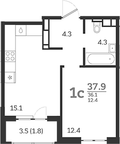 Планировка — Все Свои VIP, 2-комн., 36 м²