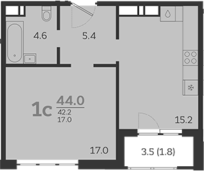 Планировка — Все Свои VIP, 2-комн., 42 м²