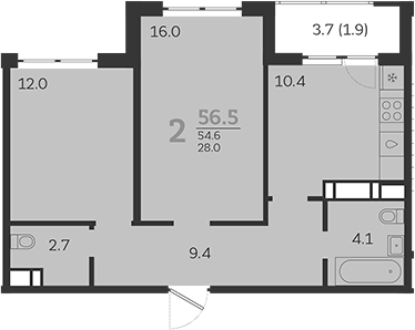 Планировка — Все Свои VIP, 2-комн., 53 м²