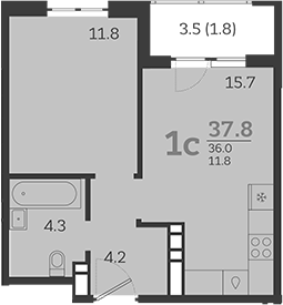 Планировка — Все Свои VIP, 2-комн., 36 м²