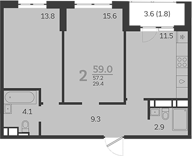 Планировка — Все Свои VIP, 2-комн., 57 м²