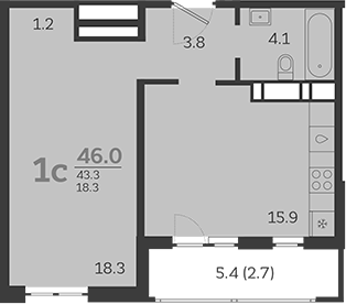 Планировка — Все Свои VIP, 2-комн., 43 м²