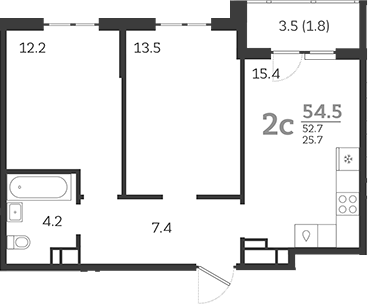 Планировка — Все Свои VIP, 3-комн., 53 м²