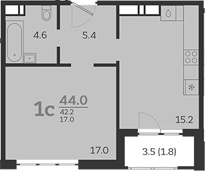 Планировка — Все Свои VIP, 2-комн., 42 м²